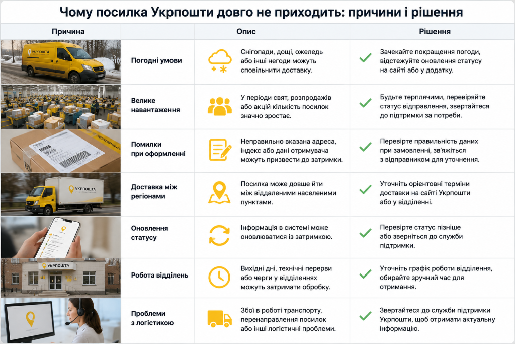 Інфографіка про причини затримки посилки Укрпошти та способи вирішення проблеми