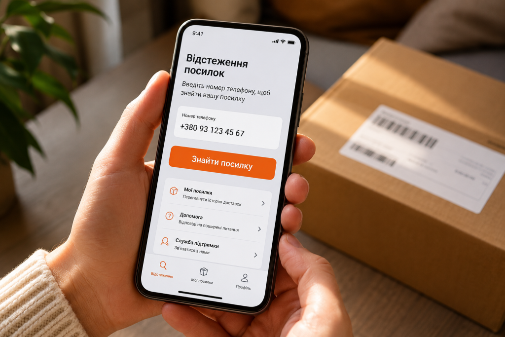 Пошук та відстеження посилки за номером телефону отримувача на смартфоні