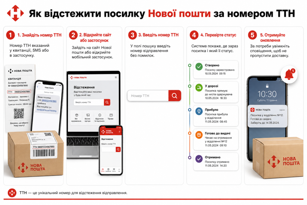 Покрокова інструкція, як відстежити посилку Нової пошти за номером ТТН та перевірити статус доставки
