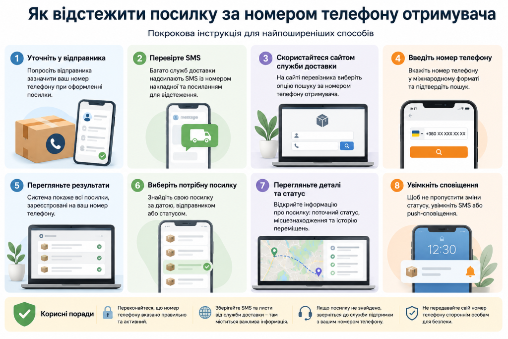 Покрокова інструкція, як відстежити посилку за номером телефону отримувача та перевірити статус доставки
