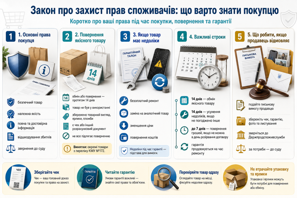 Основні права покупця за законом про захист прав споживачів — повернення товару, гарантія та відшкодування